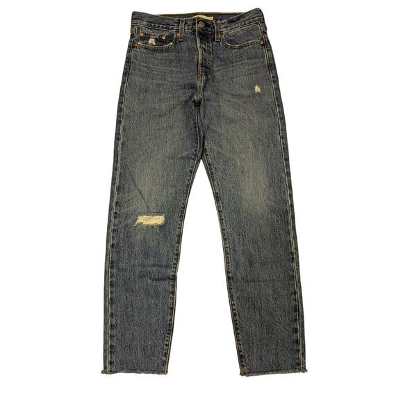 LEVI'S PREMIUM Wedgie Straight Button Fly Raw Hem Ankle Fit Y2K Jeans Size 27‎ - Picture 1 of 10